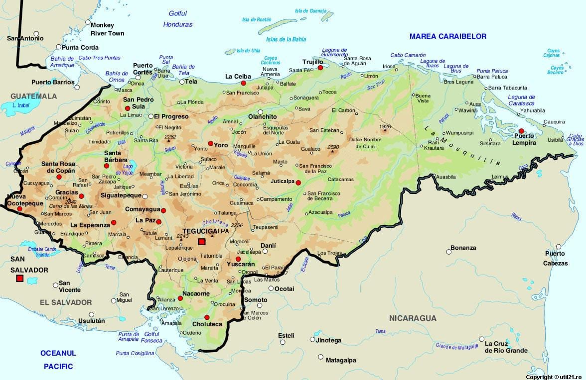 карта Гондурасу і сусідніх країн